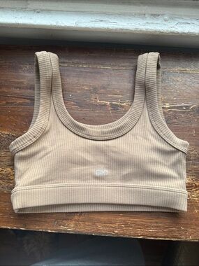 ALO Yoga Kids Ribbed Crop Tank in Tan